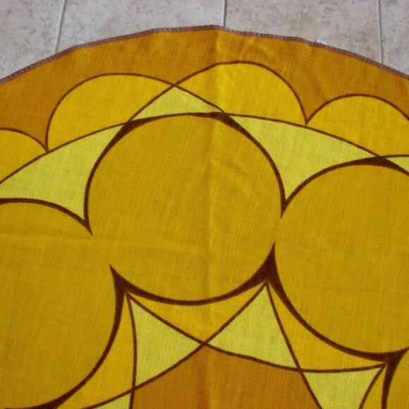 Vintage MCM 70s Round Tablecloth Orange Yellow Brown Geometric Pattern Germany - Picture 2 of 11